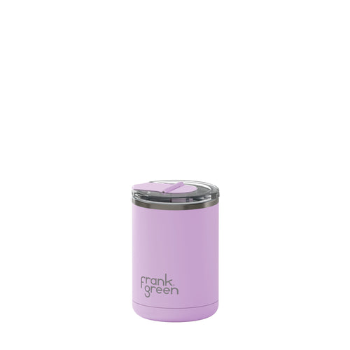 frank green 355ml lilac haze ceramic coffee cup with clear hinged screw lid