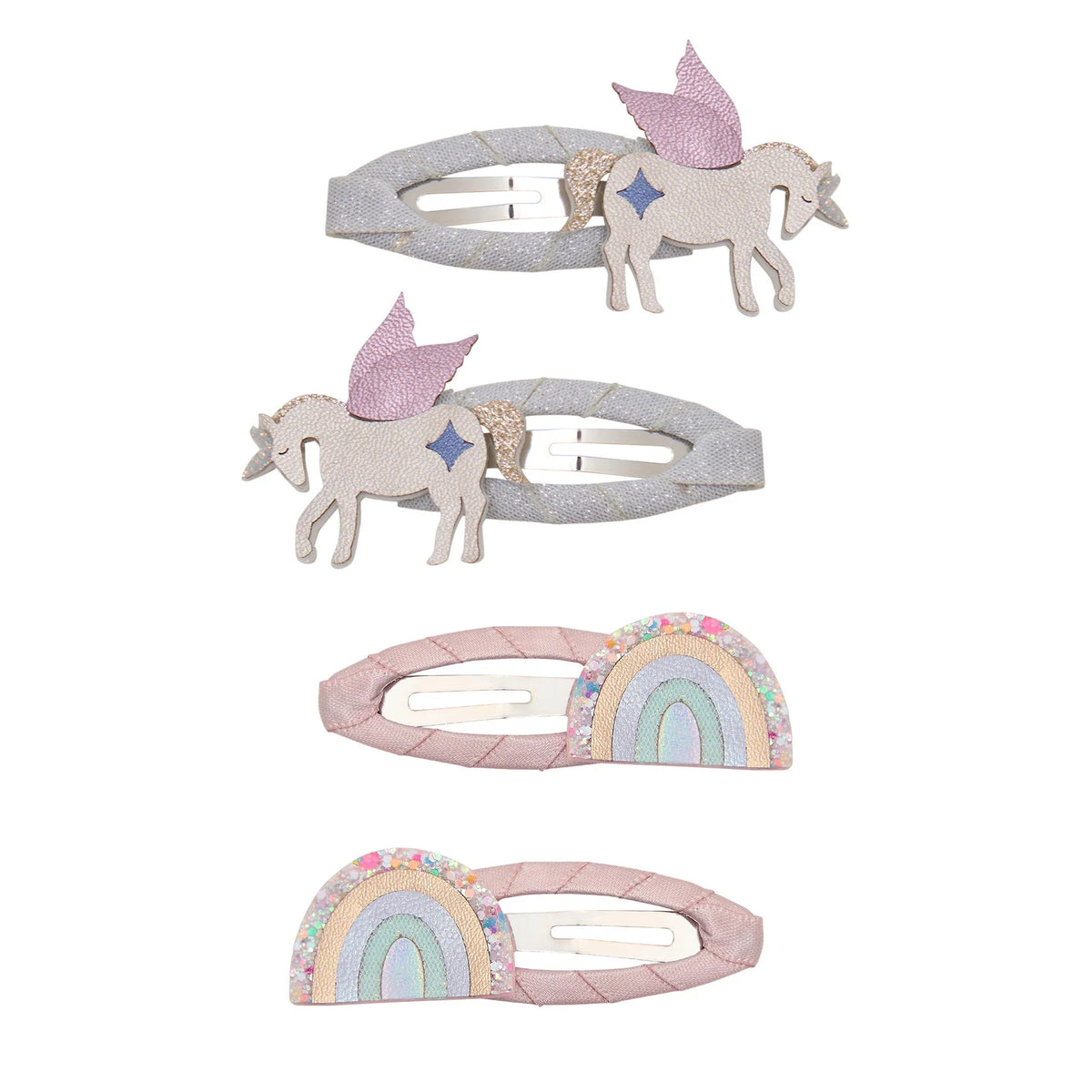 mimi and lula unicorn and rainbow hair clips pink multi set of four