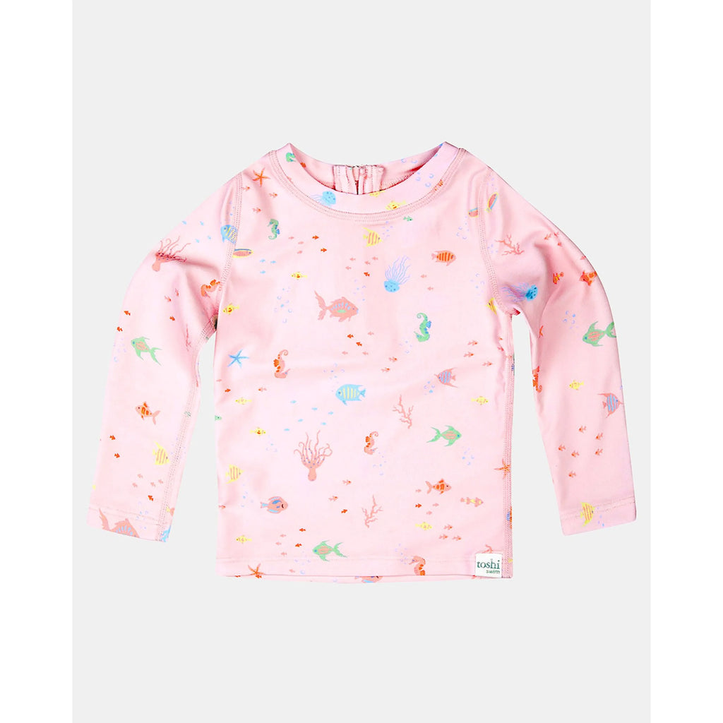 toshi swim baby rashie long sleeve classic coral pink sea creatures print