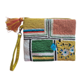 zoda multicolour beaded wristlet clutch purse with tassel and yellow wrist strap