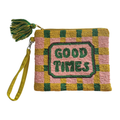 zoda good times beaded wristlet clutch purse in pink yellow and green with tassel