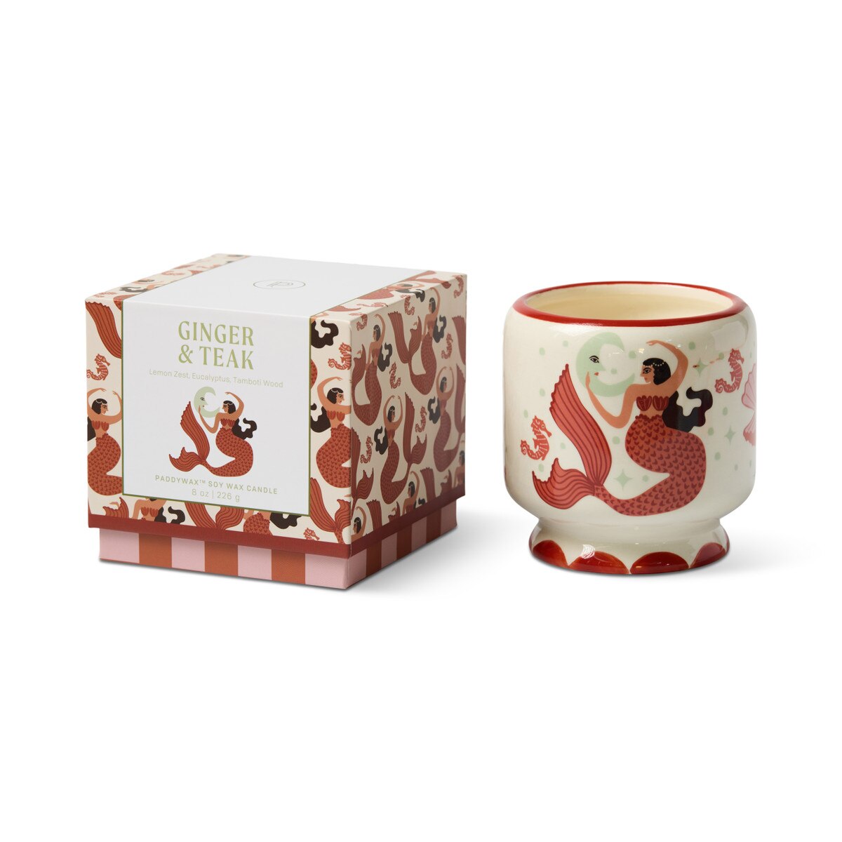 A Dopo 8 Oz Handpainted "Mermaid & Moon" Ceramic w/ Printed Box - Ginger & Teak