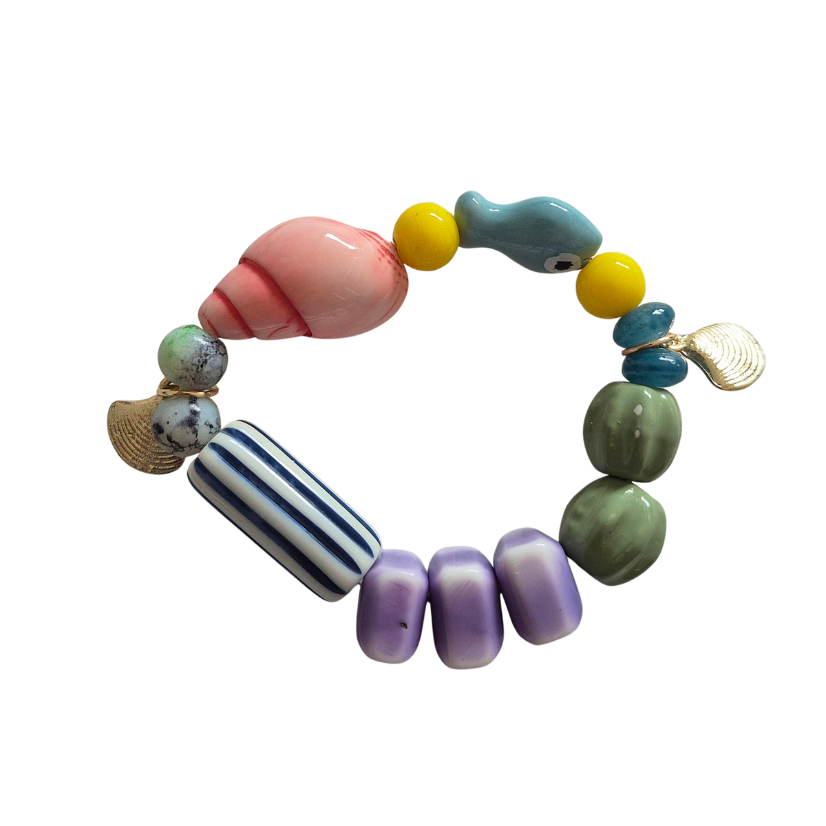 zoda colourful beaded stretch bracelet with mixed beads and gold charms