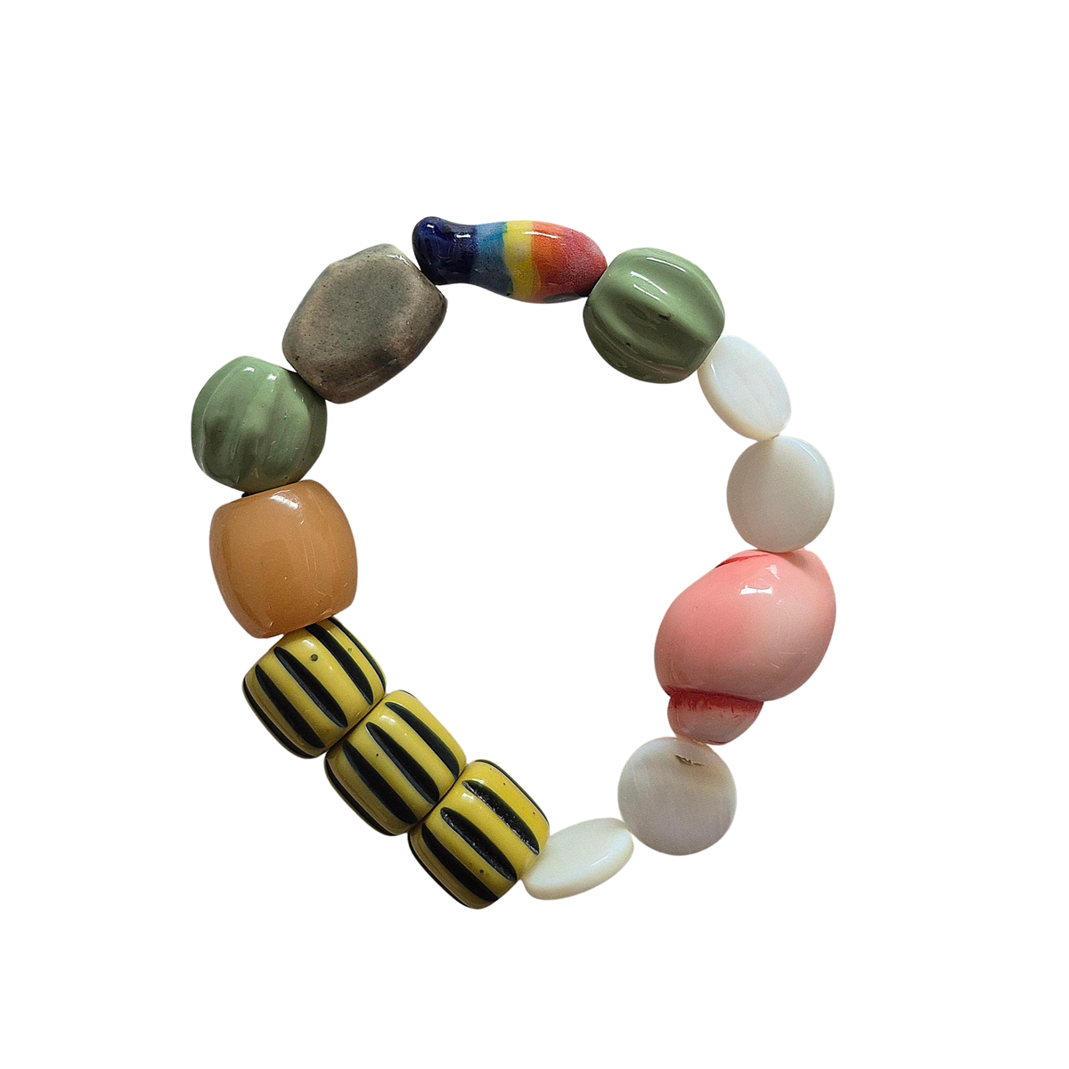 zoda colourful mixed beaded bracelet with green white pink yellow and rainbow beads