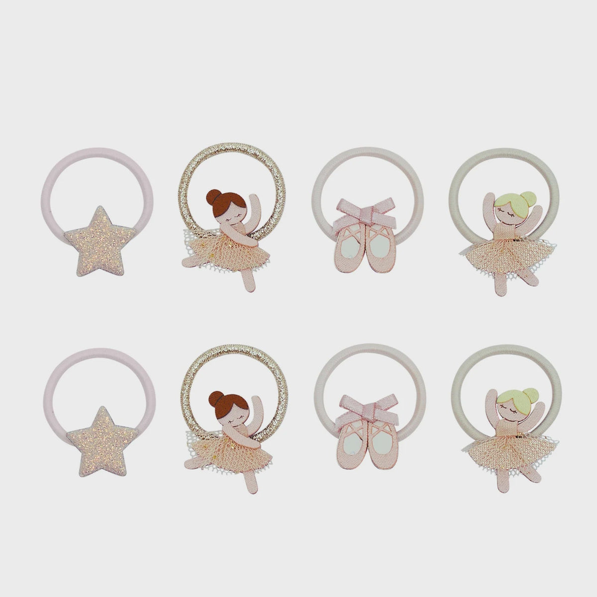 mimi and lula ballerina mini hair ties neutral, set of eight with star and ballet charms