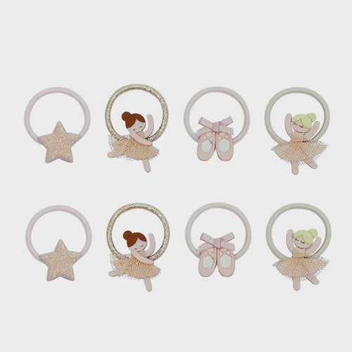 mimi and lula ballerina mini hair ties neutral, set of eight with star and ballet charms