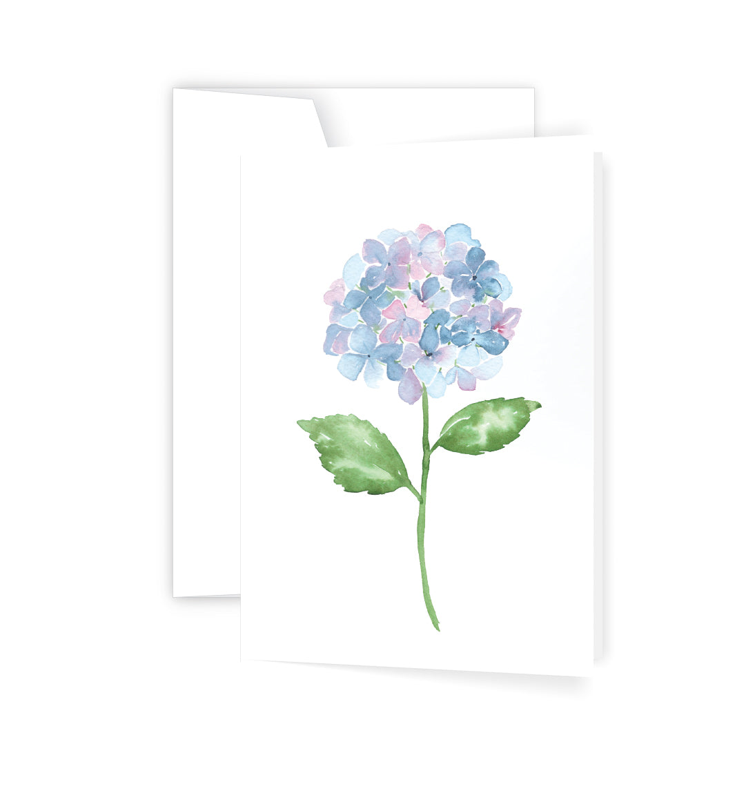 ellen walsh designs hydrangea greeting card with blue watercolour floral illustration and white envelope