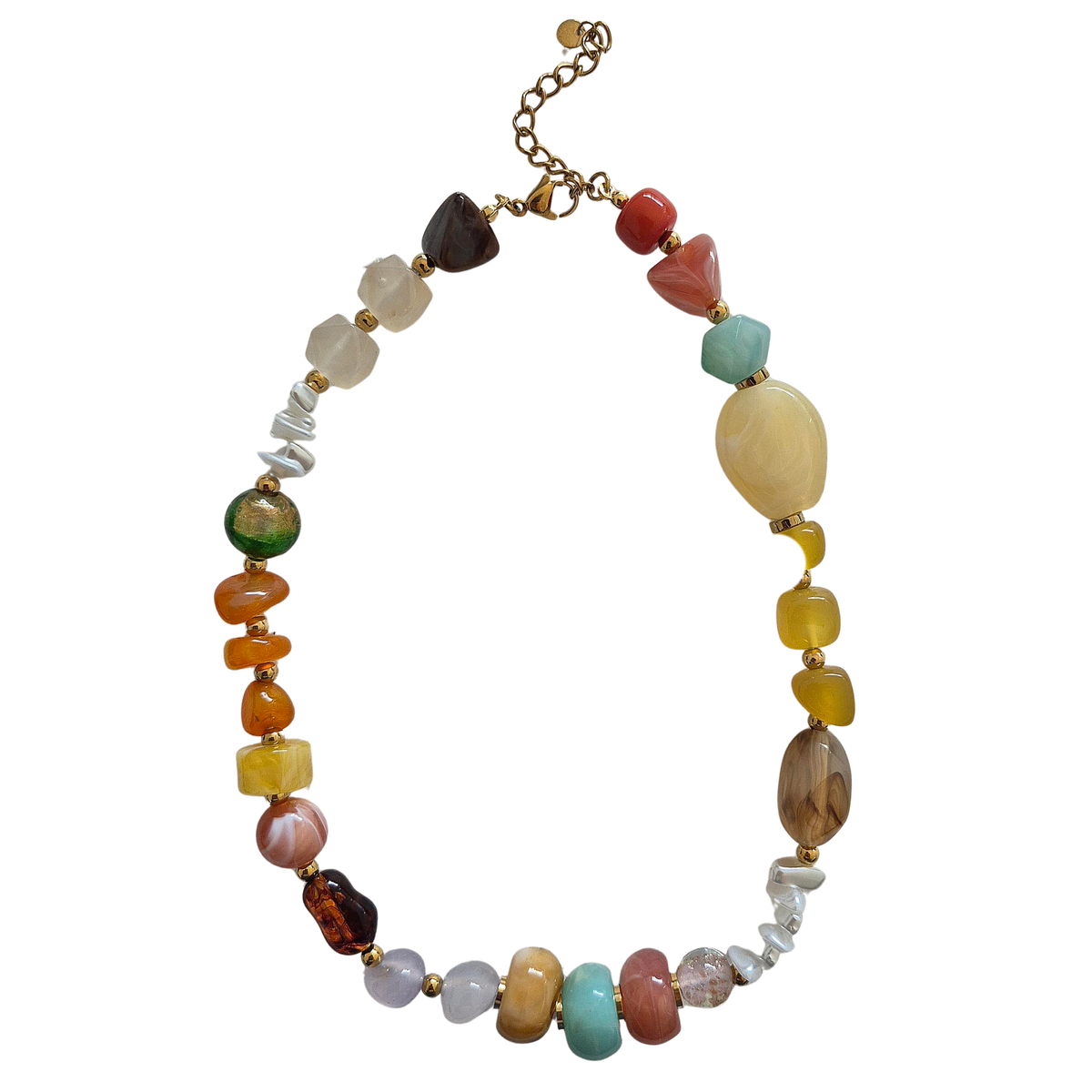 zoda multi necklace ev13, multicolour mixed stone beads with gold-plated chain