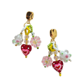 zoda beaded drop earrings with glass flower and heart charms on gold-tone studs