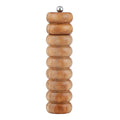 Wooden pepper grinder with a silver top on a white background