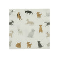 Fabric with illustrations of various dogs on a white background