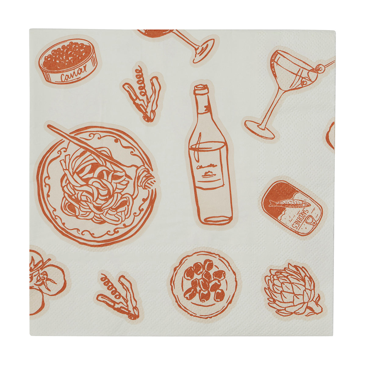 Pattern of food and drink illustrations on a white background
