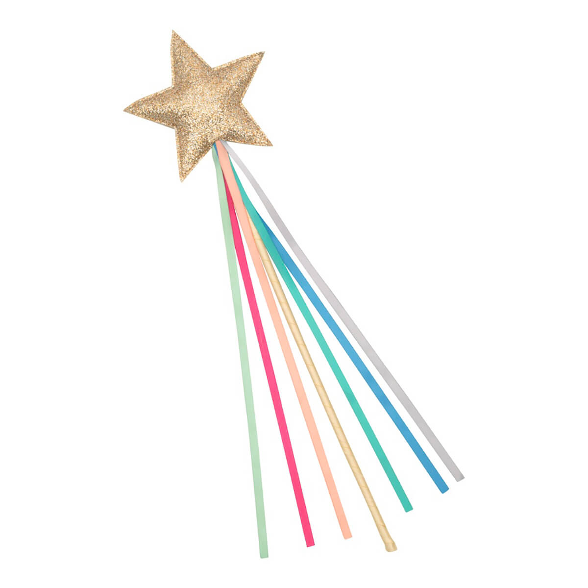 Mimi and Lula rainbow wand with gold glitter star and multicoloured satin ribbon tassels