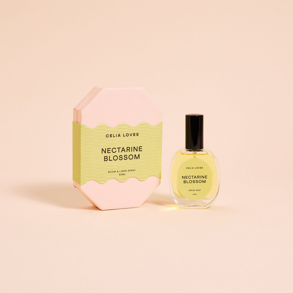 celia loves nectarine blossom room and linen spray 50ml bottle with pink gift box