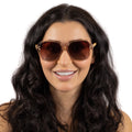 soek scarlett champagne oversized sunglasses with champagne frame and maple wood arms, front view