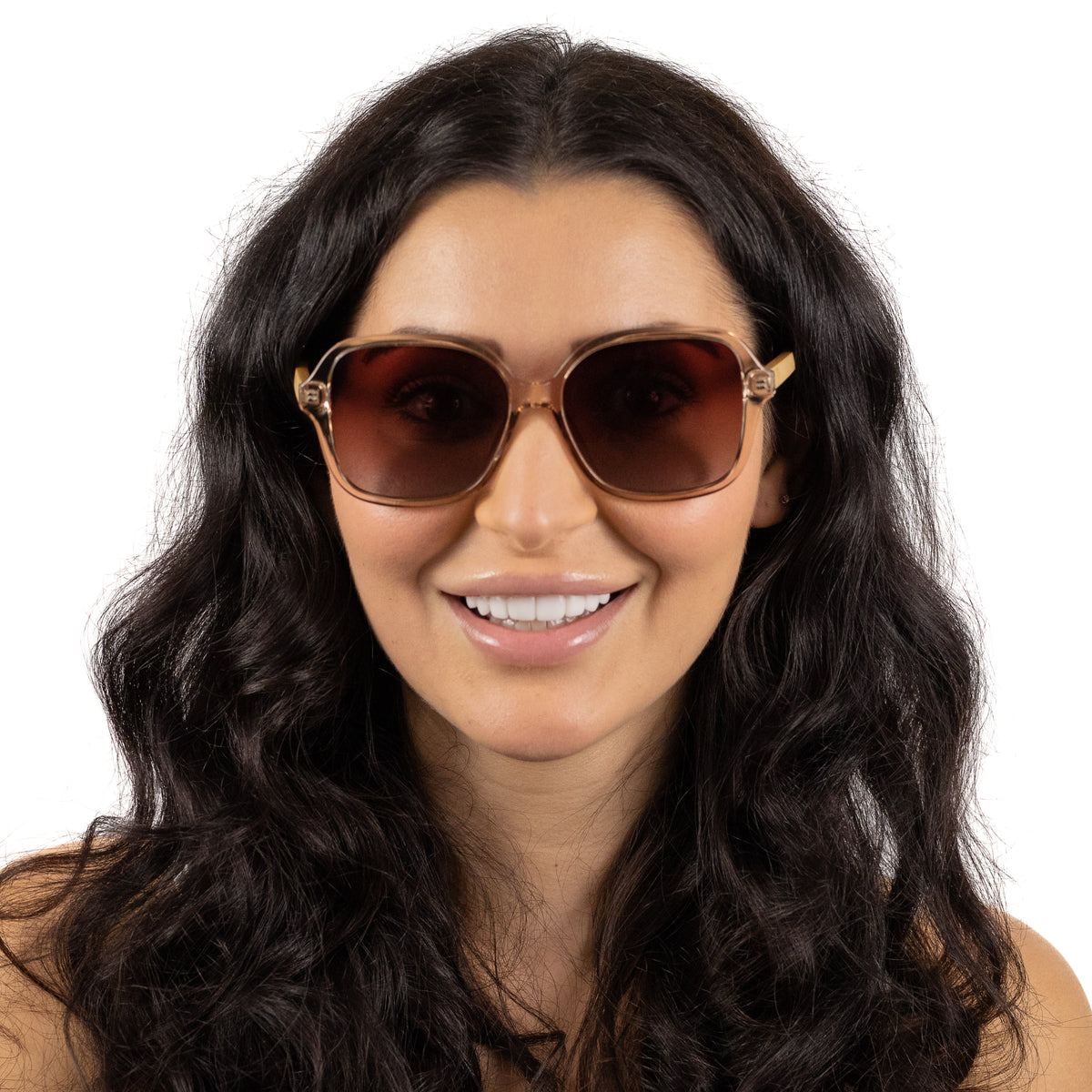 soek scarlett champagne oversized sunglasses with champagne frame and maple wood arms, front view