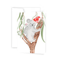 ellen walsh designs christmas koalas watercolour greeting card with mother and baby koala in eucalyptus tree