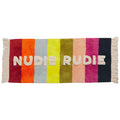 sage x clare martina nudie rudie bath runner multicolour stripe with cream fringing on white background