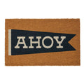 ahoy natural coir door mat with navy pennant flag and cream lettering 50x80cm