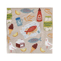 fish and chips illustrated paper napkins with seagulls, fish, chips and tomato sauce print