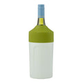 andy double-wall wine cooler white body with olive green ribbed top holding a wine bottle