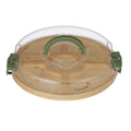 porta round bamboo party board with clear acrylic lid and green handle, lid shown lifted off divided tray