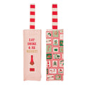 xmas stamp cotton bottle bag pink and red christmas stamp print with striped handles