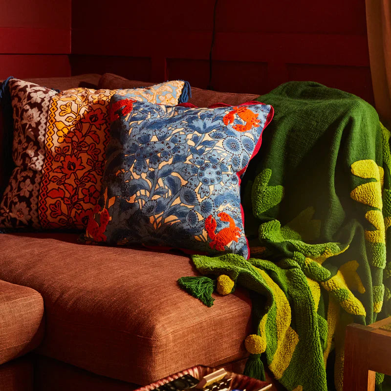 Lucia Embroidered Cushion - Cerulean Feather Insert