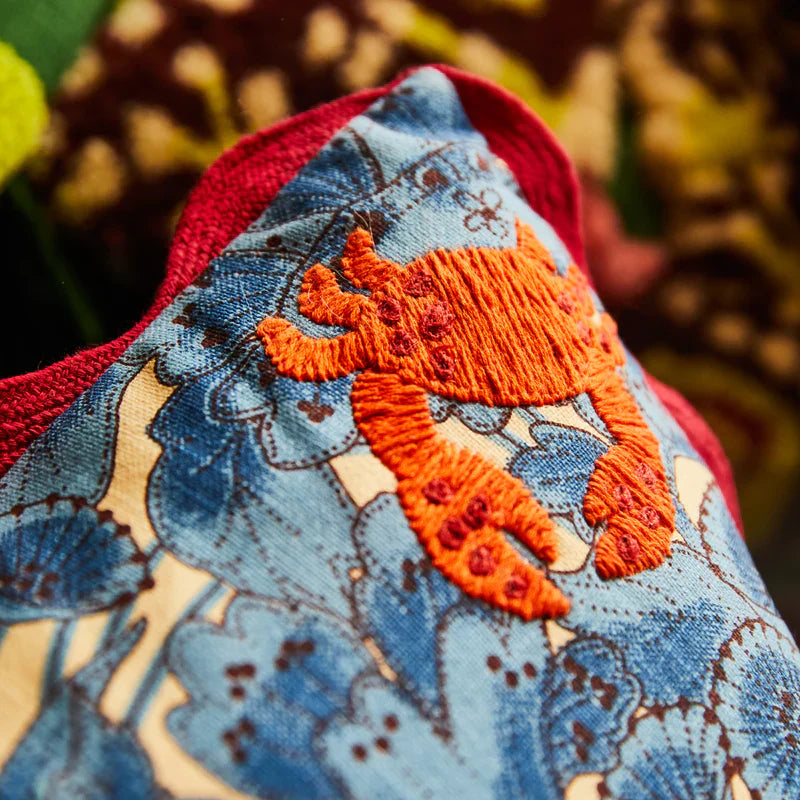 Lucia Embroidered Cushion - Cerulean Feather Insert