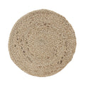 cc interiors round woven natural jute placemat, top-down view on white background