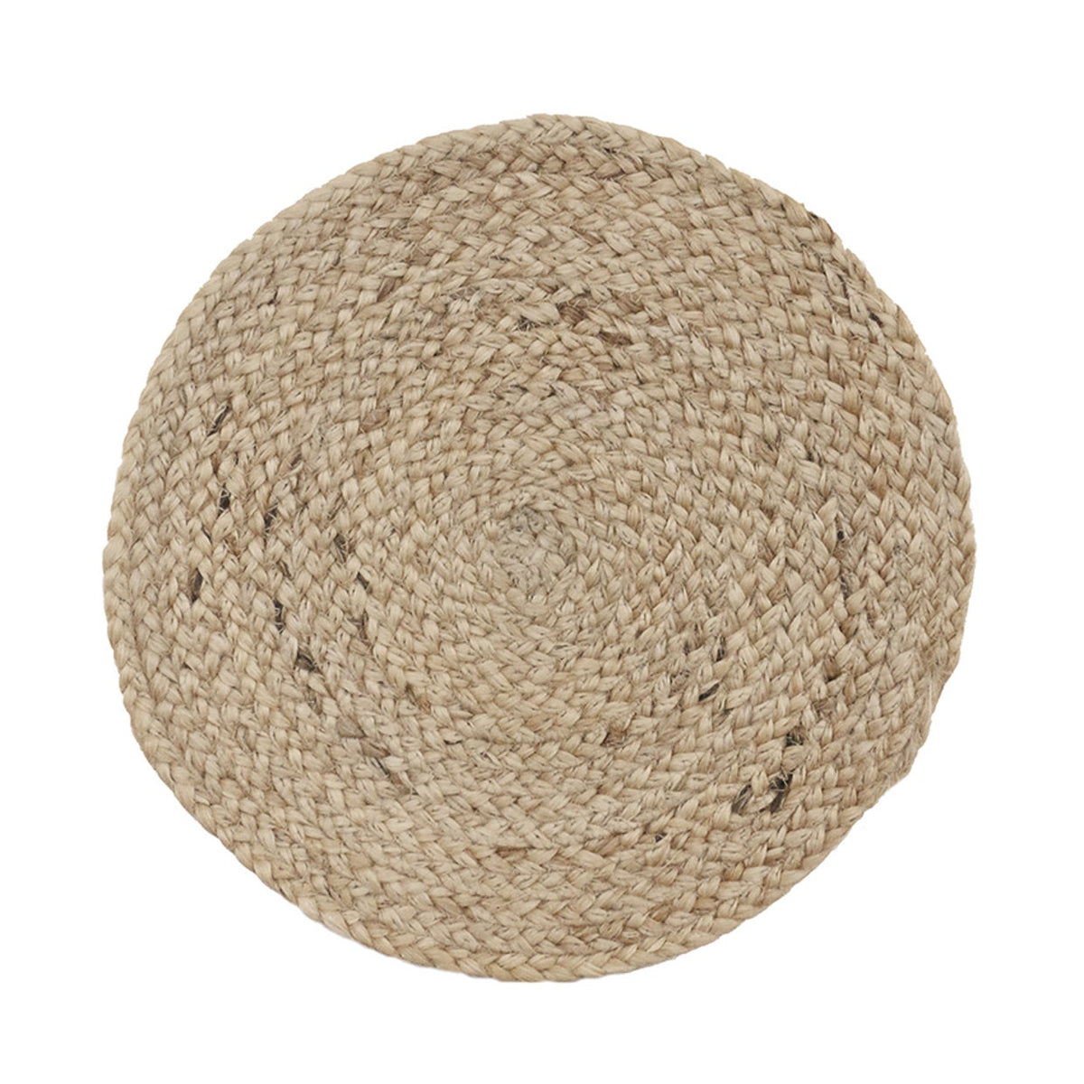 cc interiors round woven natural jute placemat, top-down view on white background