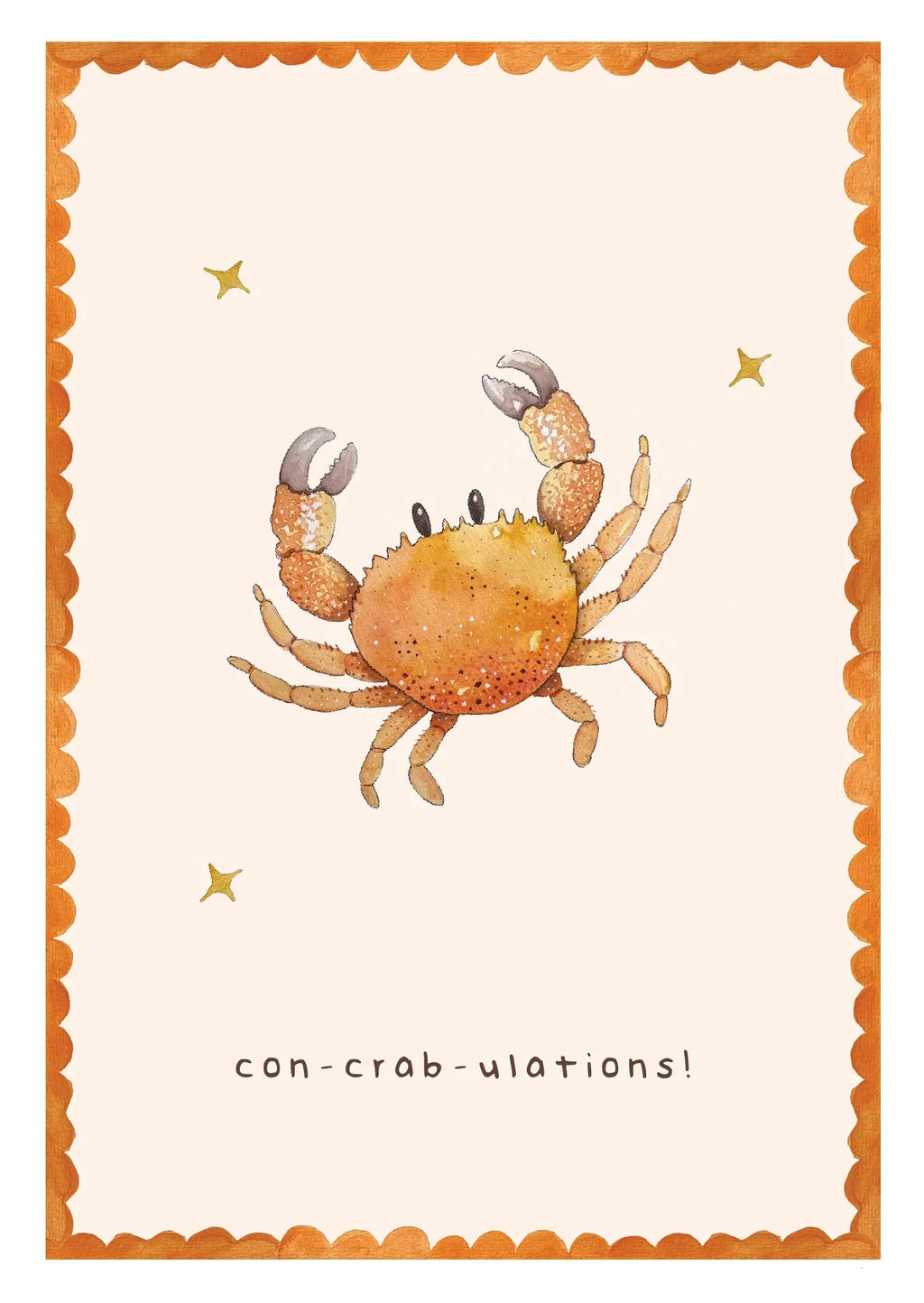 Harvey-Walker Studio con-crab-ulations greeting card with orange crab illustration and recycled kraft envelope