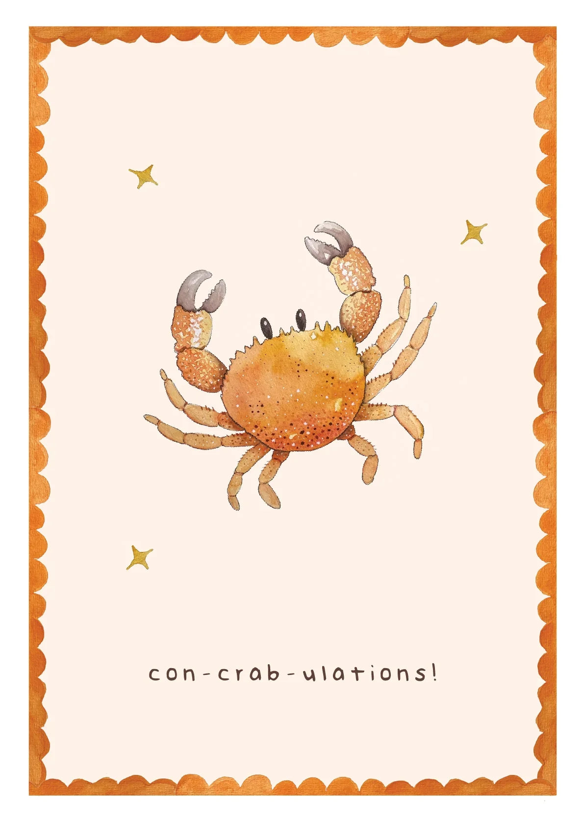 Harvey-Walker Studio con-crab-ulations greeting card with orange crab illustration and recycled kraft envelope