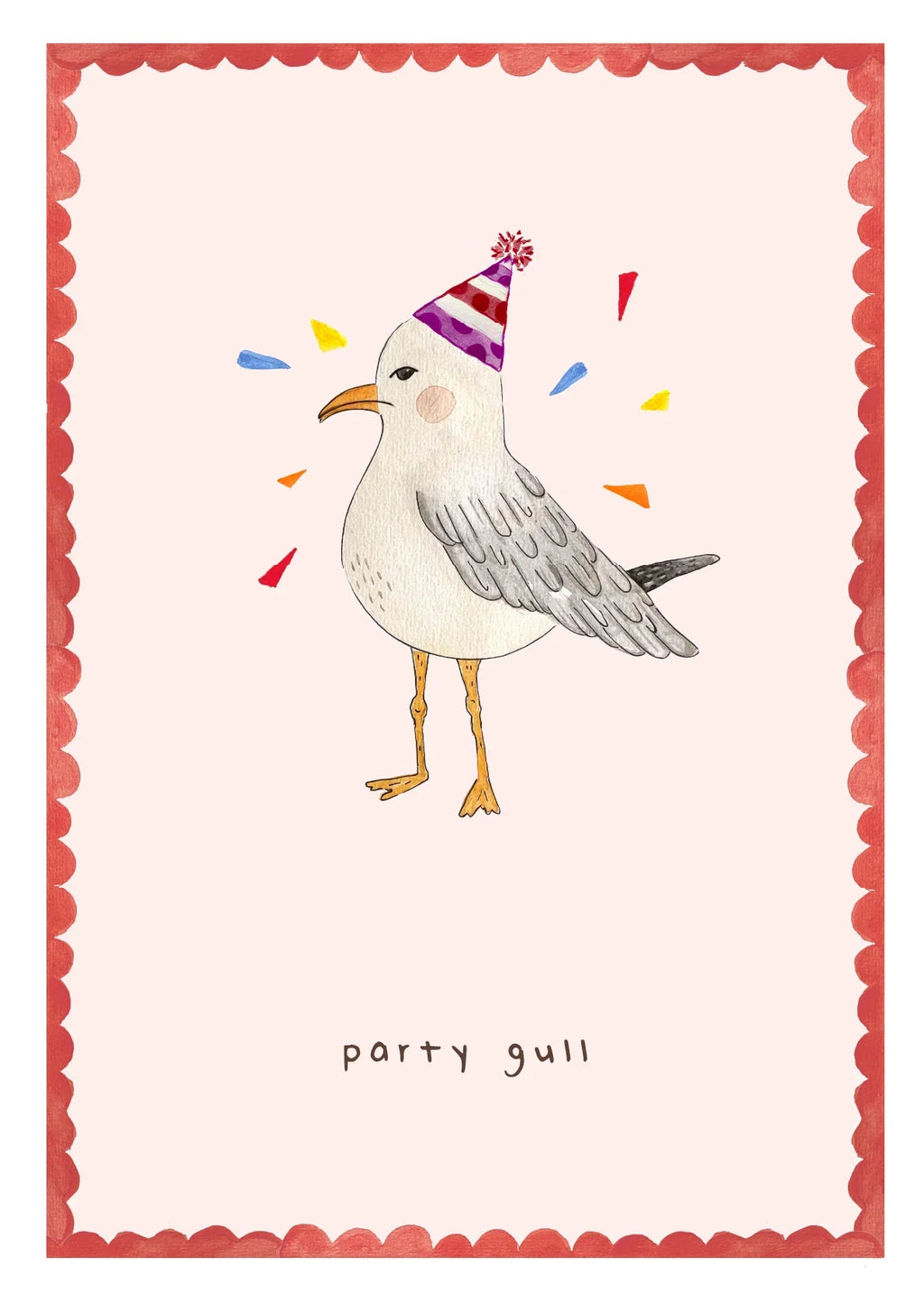 harvey-walker studio party gull greeting card with seagull in party hat and confetti