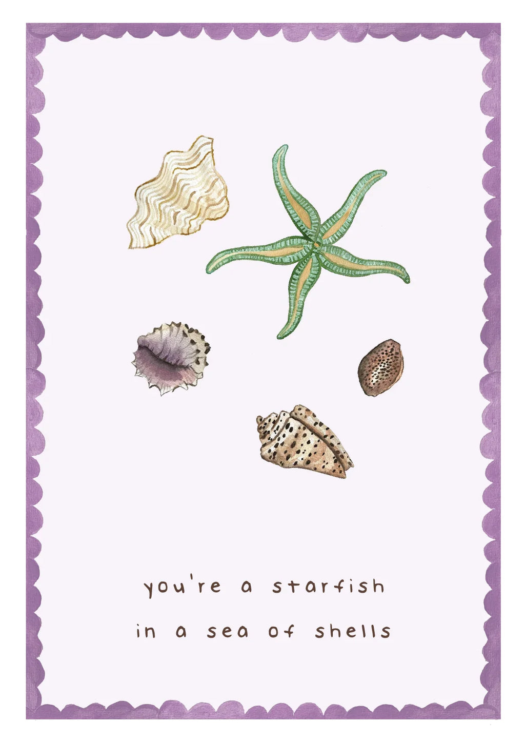 Harvey-Walker Studio "You're a Starfish in a Sea of Shells" greeting card with kraft recycled envelope