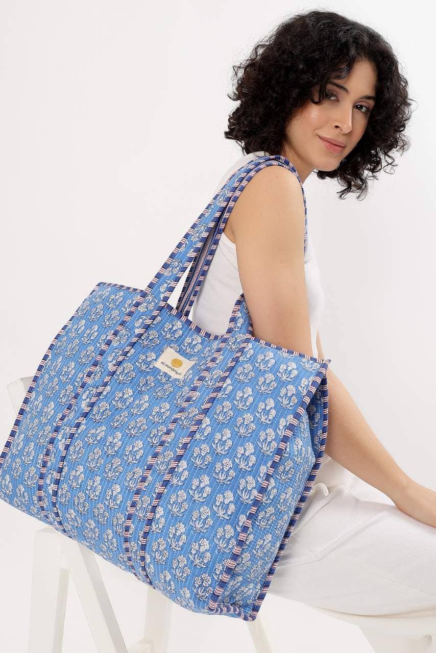 Cotton Tote Bag - Blue Daisy