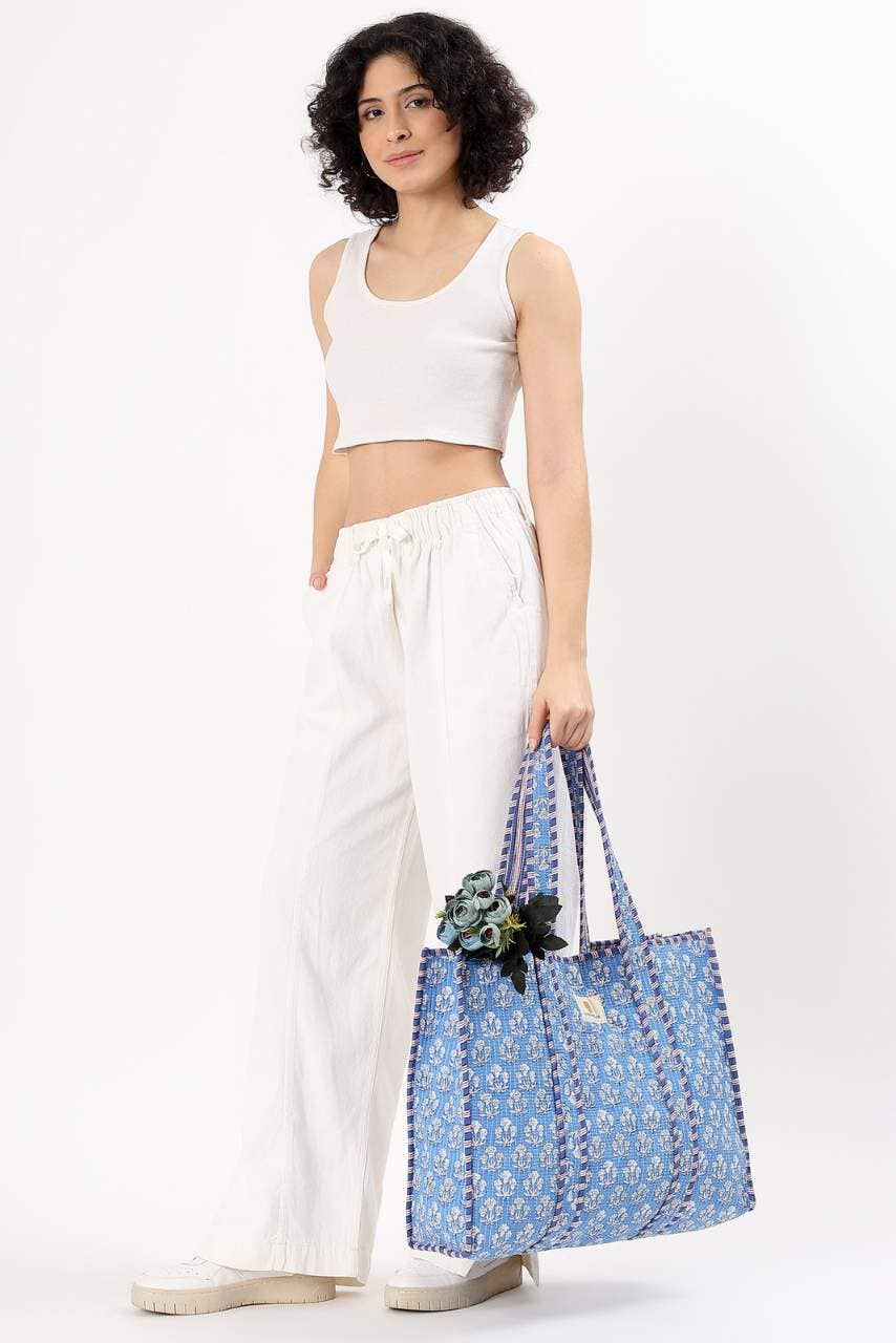 Cotton Tote Bag - Blue Daisy