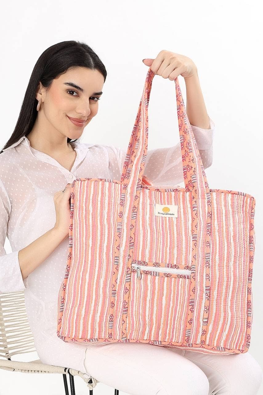 Cotton Tote Bag With Zip - Cronulla Stripe