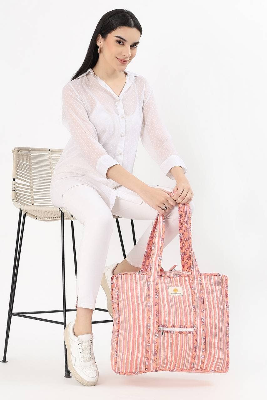 Cotton Tote Bag With Zip - Cronulla Stripe
