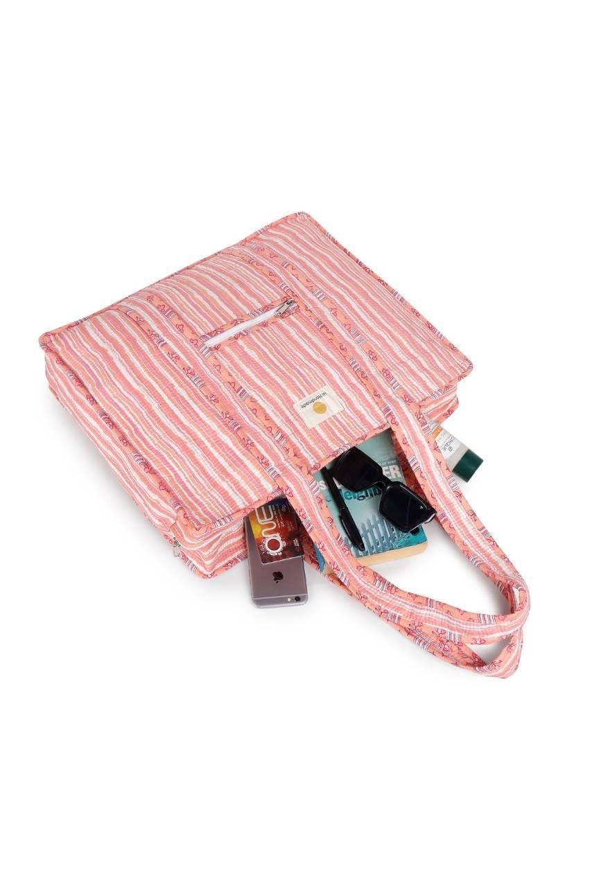 Cotton Tote Bag With Zip - Cronulla Stripe