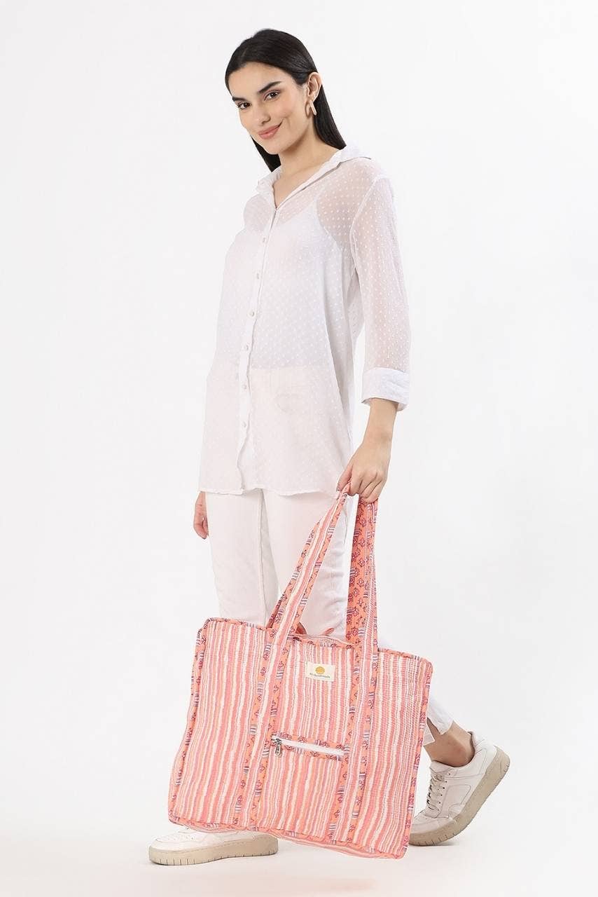 Cotton Tote Bag With Zip - Cronulla Stripe