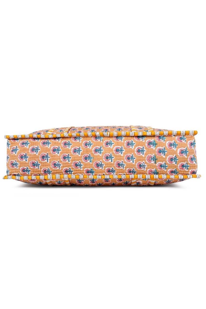 Cotton Tote Bag With Zip - Beige Floral