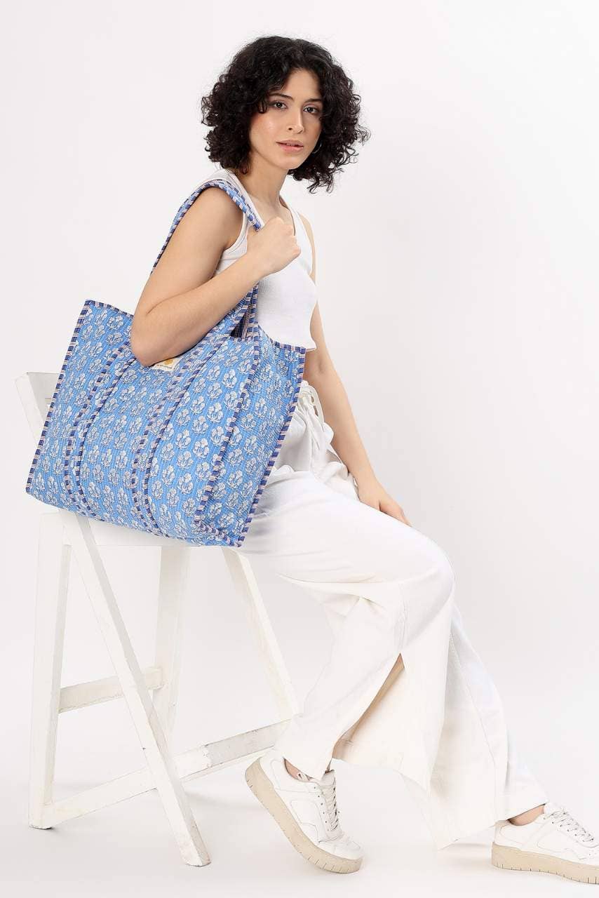 Cotton Tote Bag - Blue Daisy