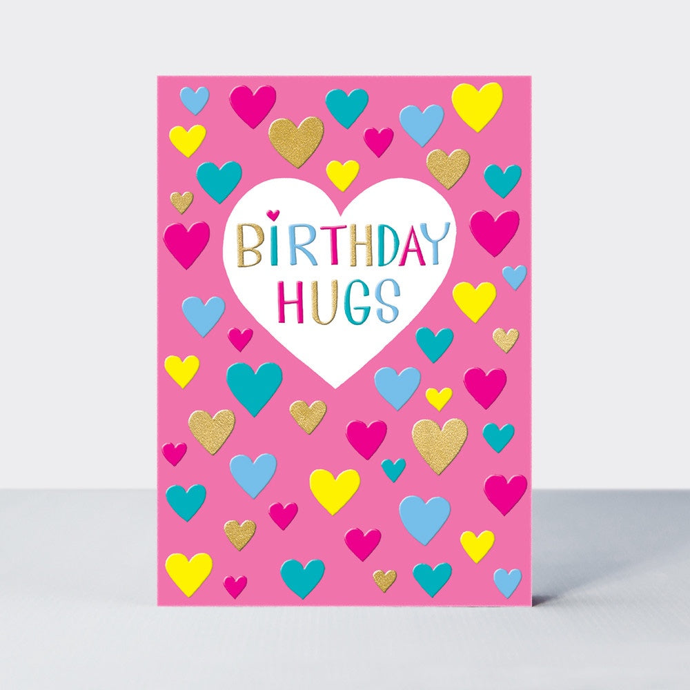 HB- Birthday Hugs Hearts (Gold Foil, Embossed)