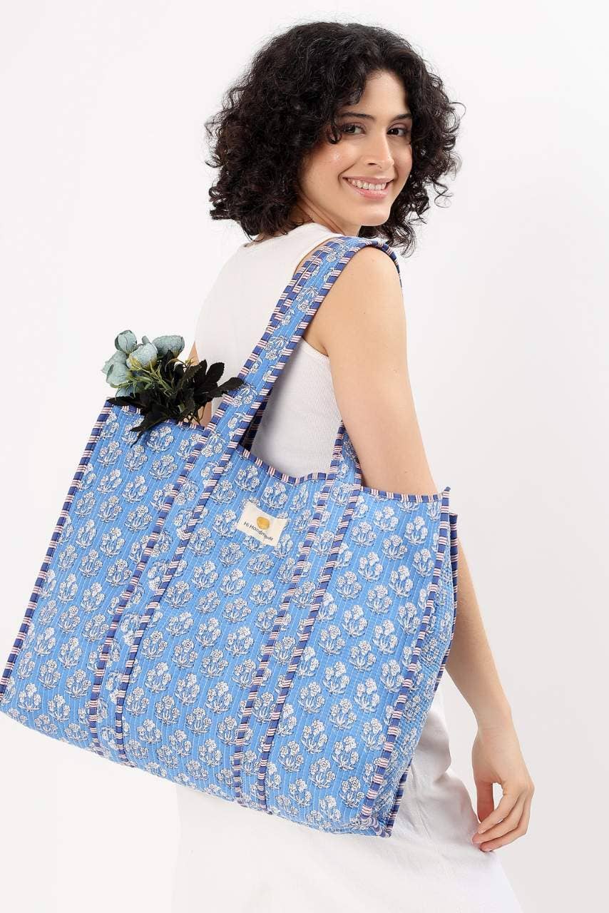 Cotton Tote Bag - Blue Daisy