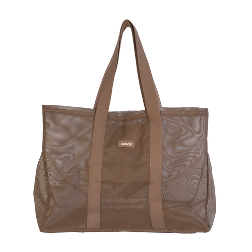 sande brown mesh beach tote bag with long shoulder handles – view 2