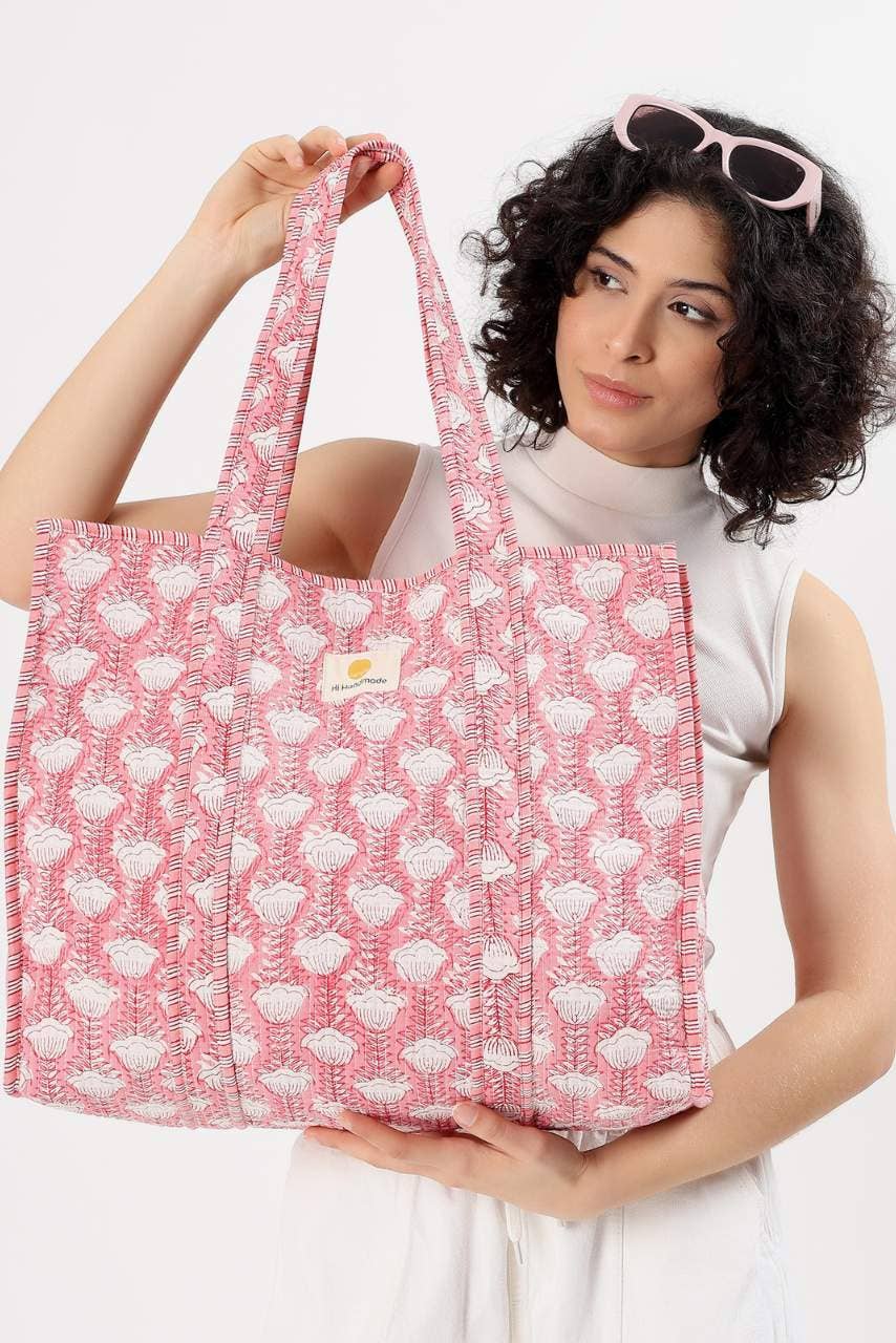 Cotton Tote Bag - Pink Tulip