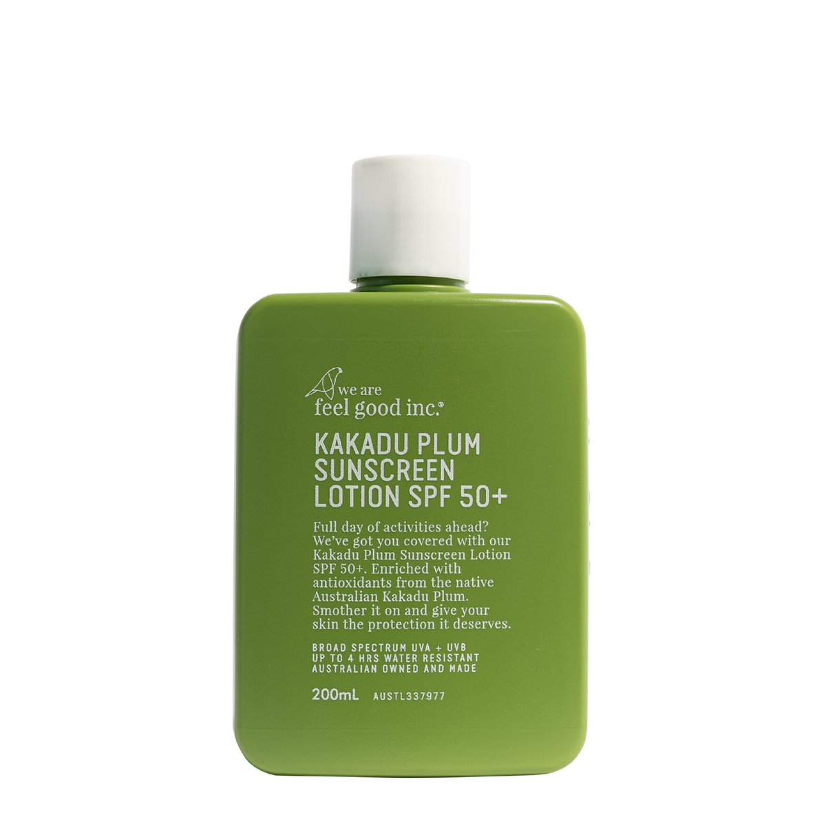 we are feel good inc kakadu plum sunscreen lotion spf50+ green bottle 200ml