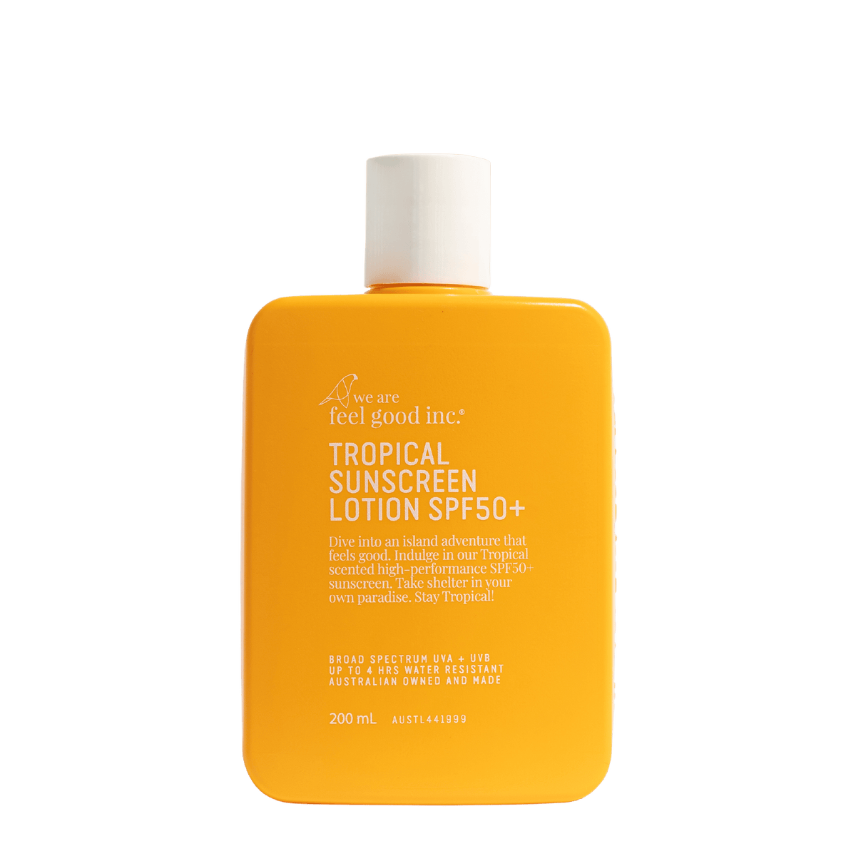 we are feel good inc tropical sunscreen lotion spf50+ yellow bottle 200ml